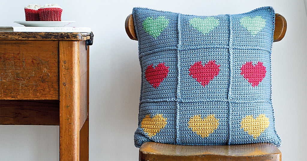 Intarsia Crocheted Heart Cushion