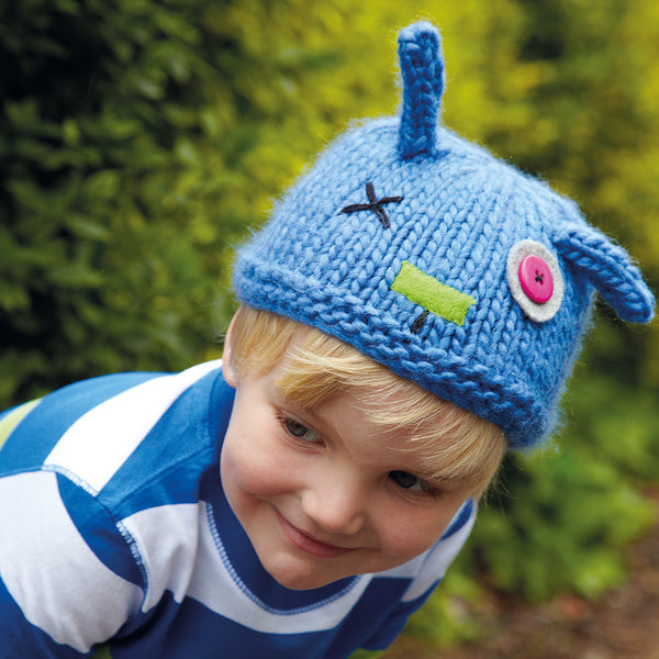 knitted blue child animal hat