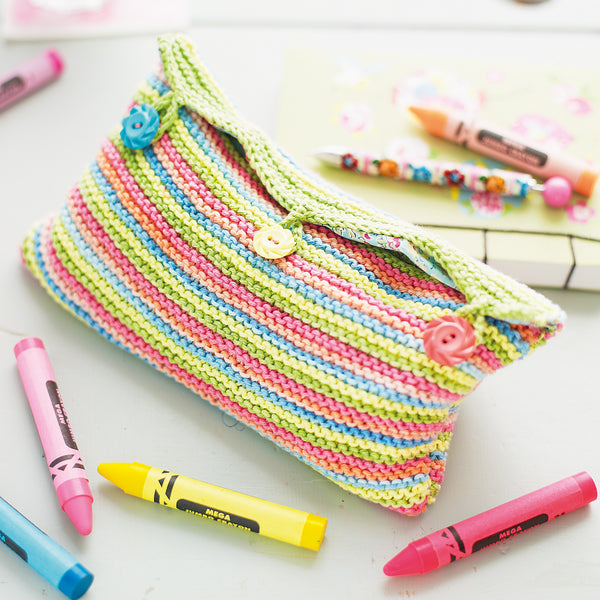 colourful striped knitted pencil case